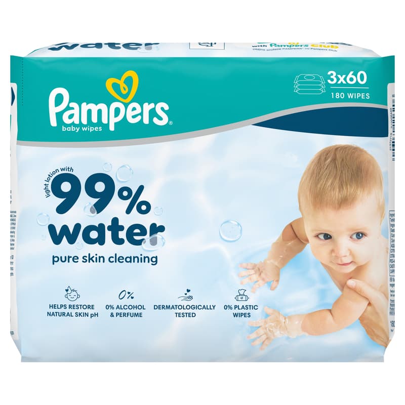 Pampers 99% Water Baby Nedves Törlőkendő, 3x60 db, 180 db
