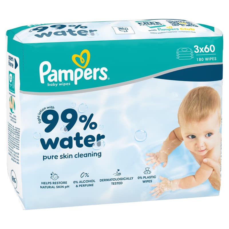 Pampers 99% Water Baby Nedves Törlőkendő, 3x60 db, 180 db