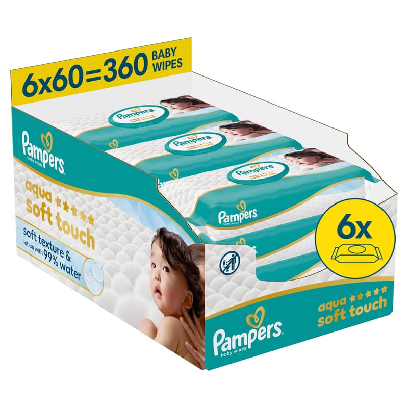 Pampers Aqua Soft Touch Baby Nedves Törlőkendő, 6x60 db, 360 db