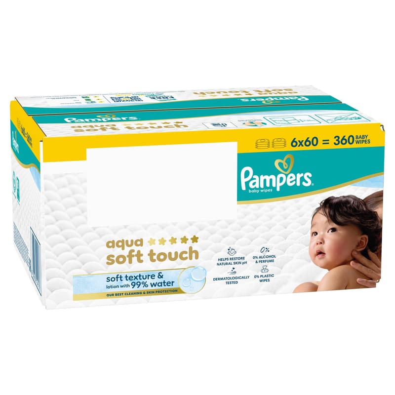 Pampers Aqua Soft Touch Baby Nedves Törlőkendő, 6x60 db, 360 db