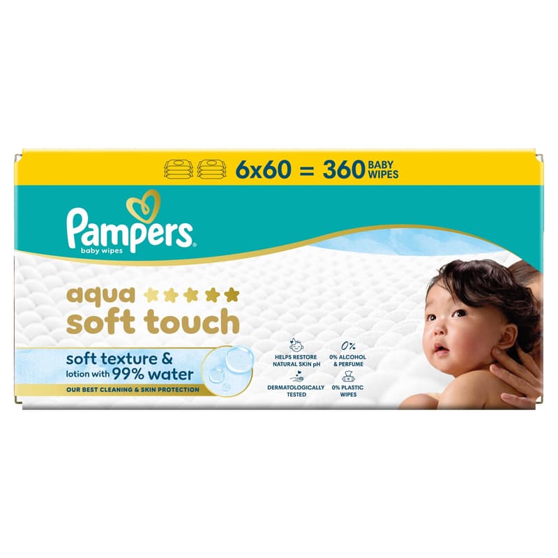 Pampers Aqua Soft Touch Baby Nedves Törlőkendő, 6x60 db, 360 db