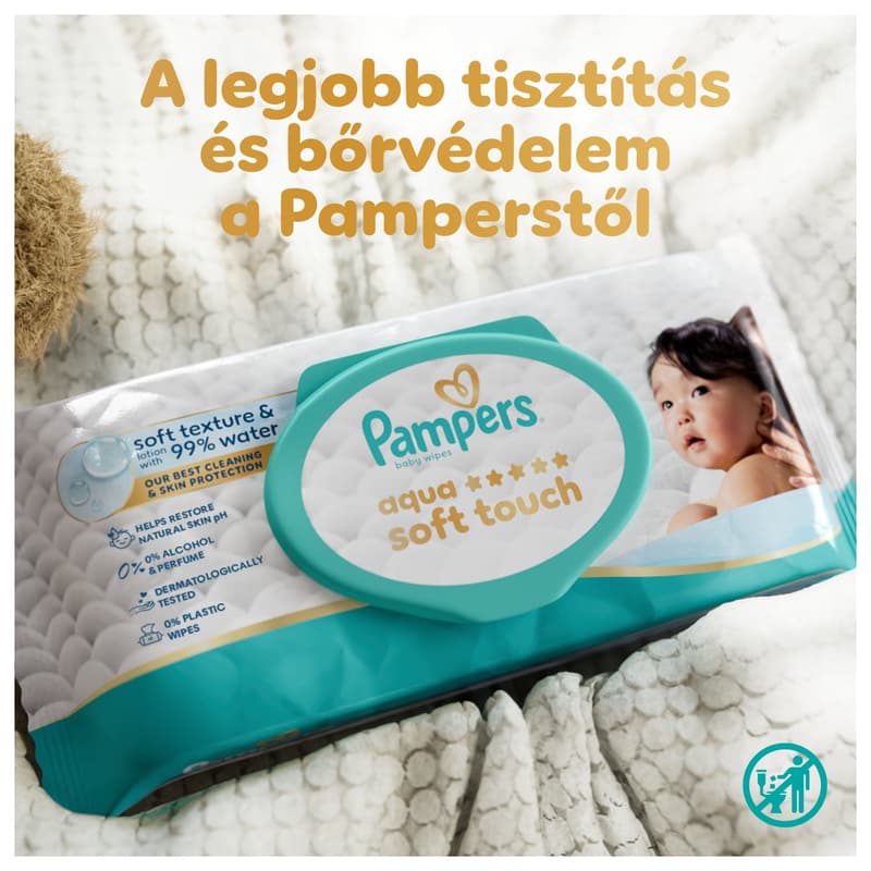 Pampers Aqua Soft Touch Baby Nedves Törlőkendő, 6x60 db, 360 db