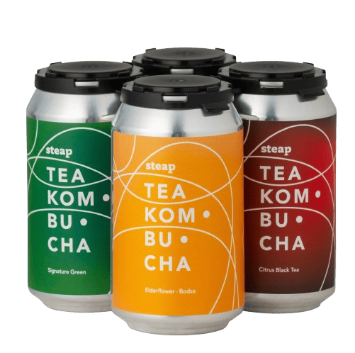 STEAP Kombucha Soda Kifli Selection: Elderflower, Signature Green, Citrus Black Tea, Sea Buckthorn-Ginger (4 x 330ml)