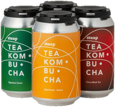STEAP Kombucha Soda Kifli Selection: Elderflower, Signature Green, Citrus Black Tea, Sea Buckthorn-Ginger (4 x 330ml)