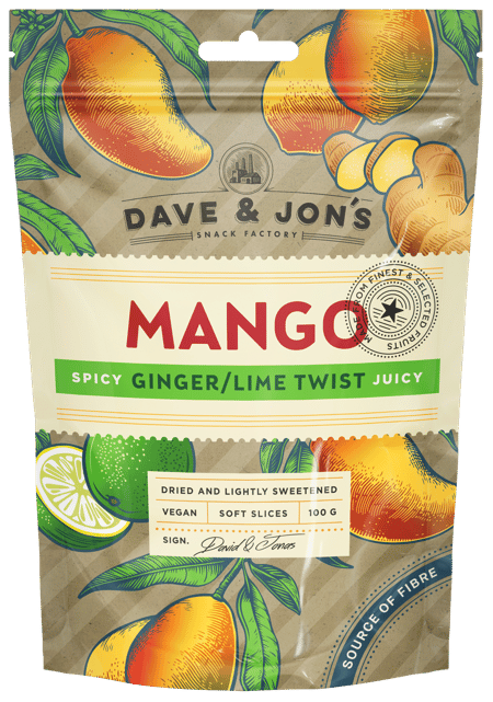 Dave & Jon's Ginger-Lime Twist dried mango slices lightly flavored with ginger and lime