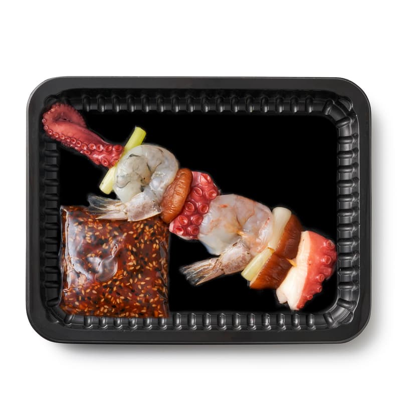 OCEANS Octopus & prawn skewer with shiitake and sesame soy sauce