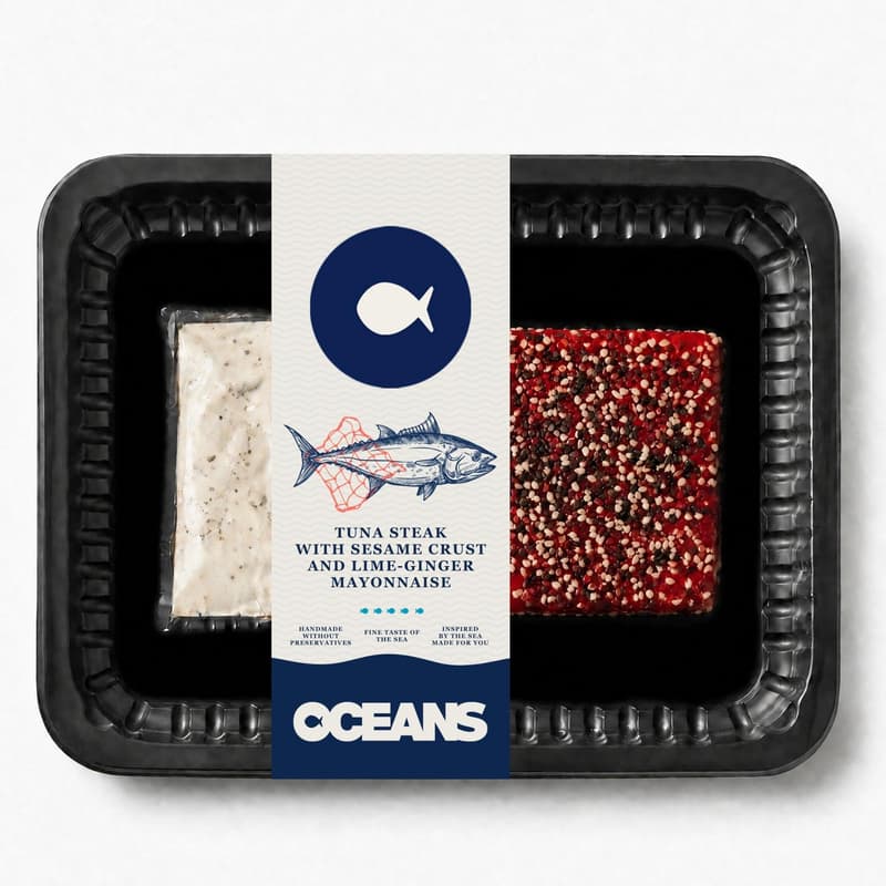 OCEANS Tuna steak with sesame crust and lime-ginger mayonnaise