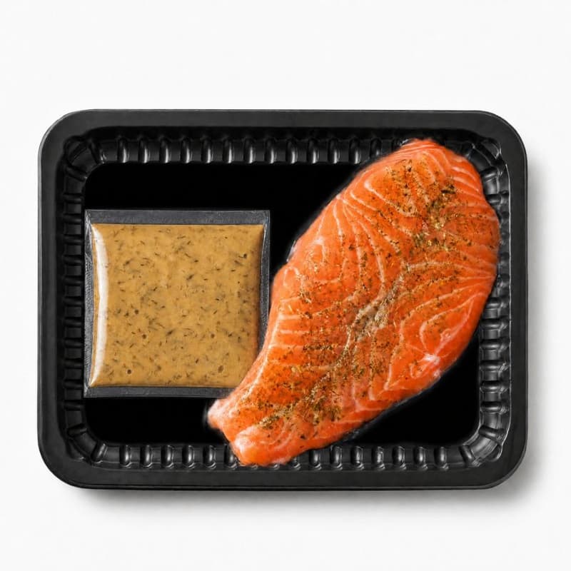 OCEANS Salmon butterfly (skin off) with seasoning and mustard-dill sauce