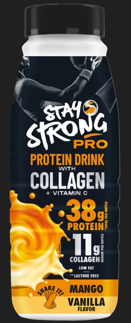 Stay Strong protein drink with Italian collagen, mango-vanilla flavor