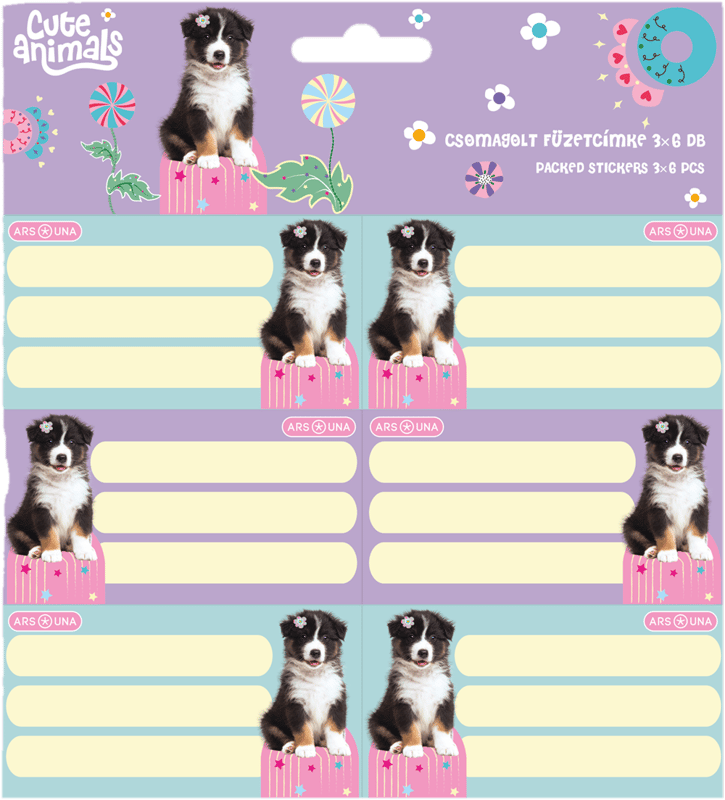 Ars Una csomagolt füzetcímke (3x6 db) Cute animals-Aussie (5528)