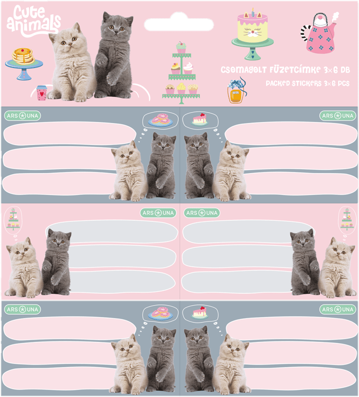 Ars Una csomagolt füzetcímke (3x6 db) Cute animals-Tea party (5532)