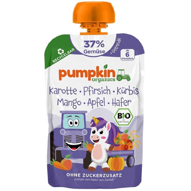 Pumpkin Organics Organic carrot, peach, pumpkin, mango and apple with oats, from 6 months + (37%)