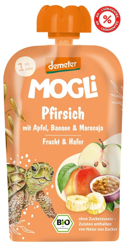 Mogli bio Quetschie őszibarack alma banán maracuja zab püré 100g