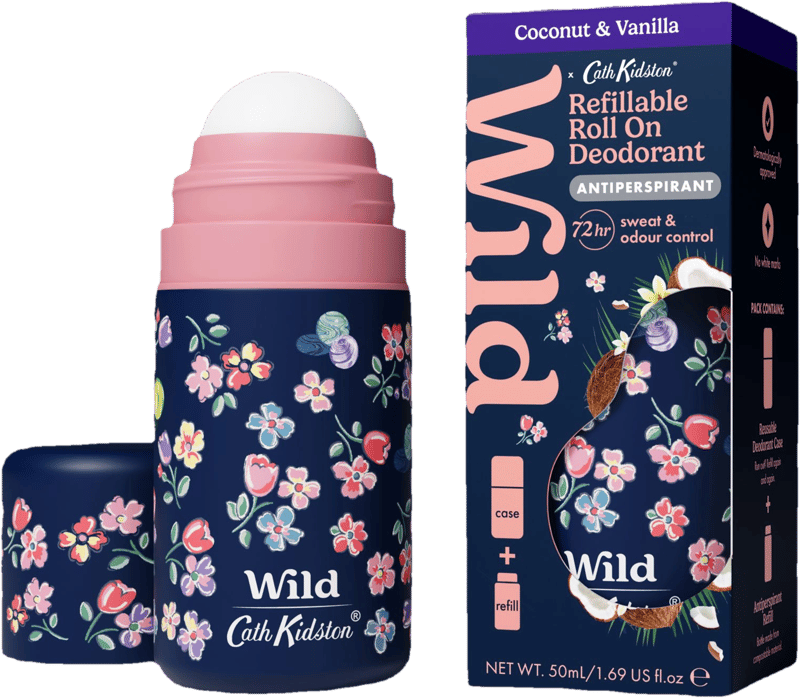 WILD Izzadásgátló roll-on tartó virágokkal & utántöltő Kókusz-Vanília illattal