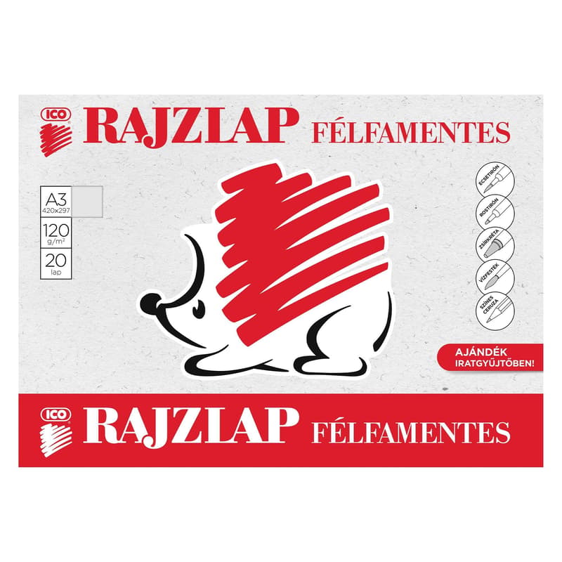 ICO Süni Rajzlap Félfamentes 20 Lap A/3
