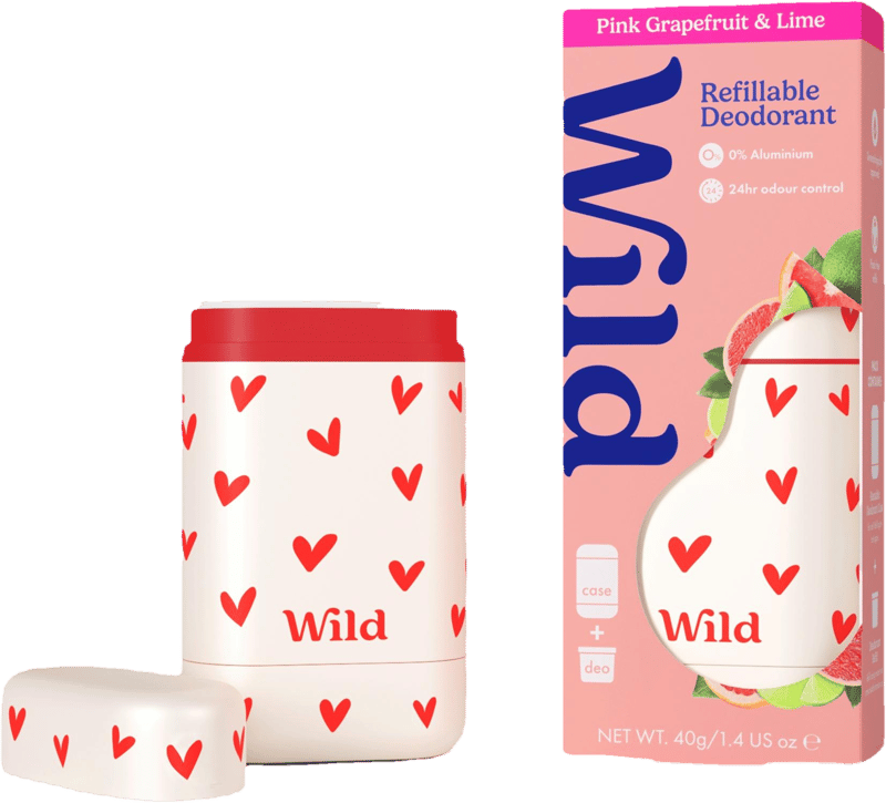 WILD Deo tartó szívekkel & stift utántöltő Pink Grapefruit - Lime illattal
