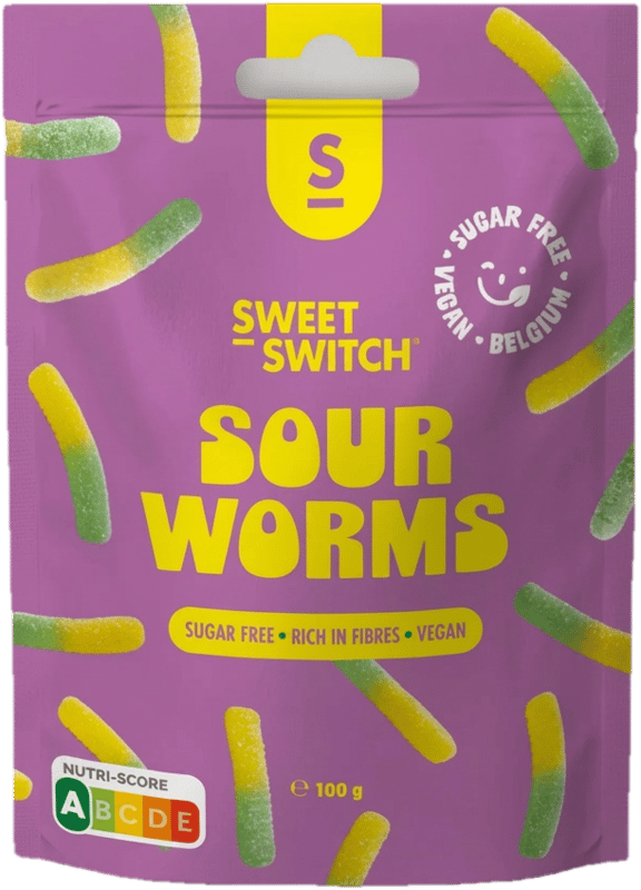 Sweet-Switch Sour Worms kukac alakú cukormentes gumicukor