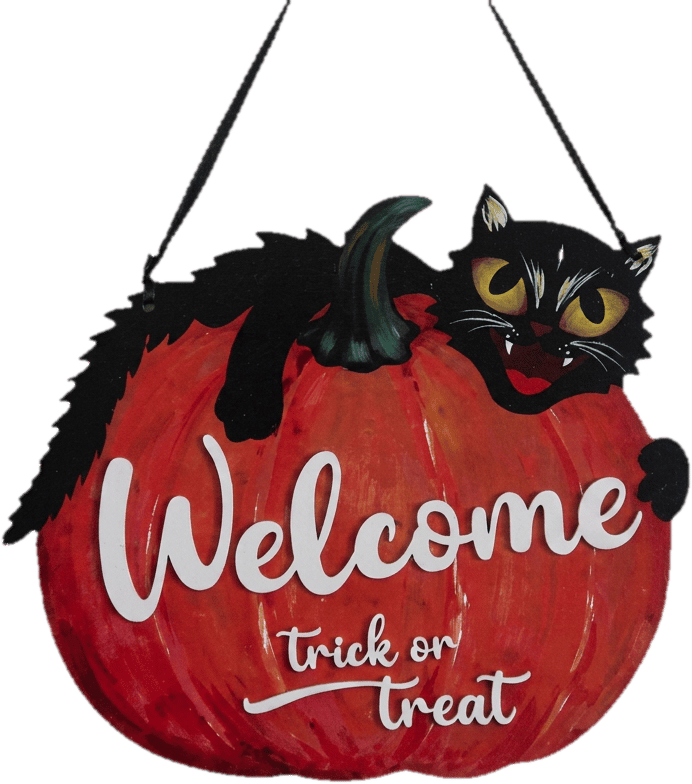 Fa akasztós kopogtató Welcome Tök & macska 20x26
