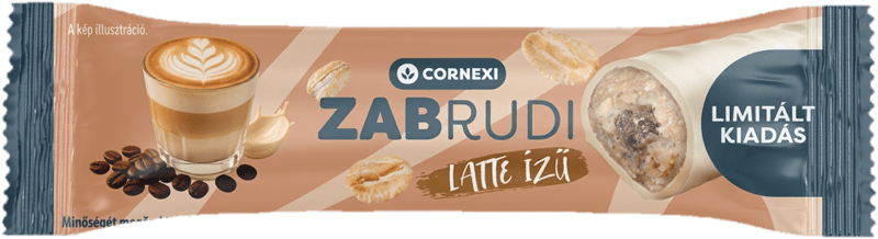 Cornexi zabrudi - latte, karamellás töltelékkel töltött kávéízű zabrúd, fehér bevonattal