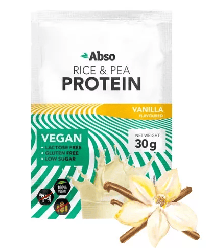 Abso vanilla flavoured plant based protein powder.