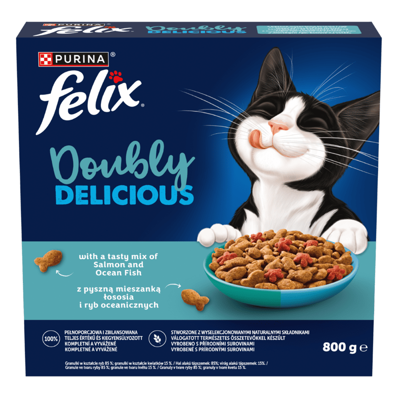 Felix Doubly Delicious lazac és óceáni hal keverékével, céklával száraz macskaeledel