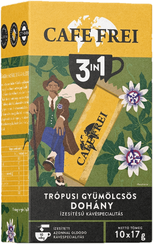 Cafe Frei 3in1 azonnal oldódó kávéspecialitás Trópusi gyümölcsös dohány ízű