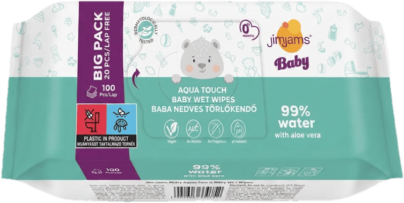 JimJams Baby Aqua Touch nedves popsitörlőkendő 100 db