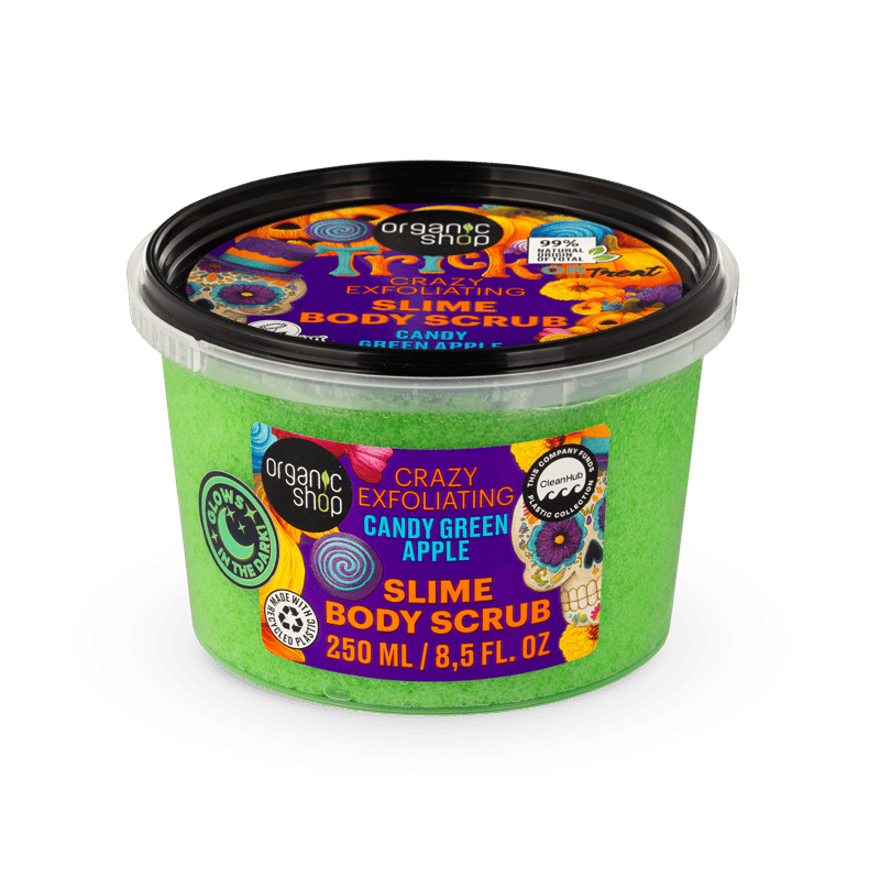 Organic Shop Trick or Treat hámlasztó slime testradír zöldalmás cukorkával, 250 ml
