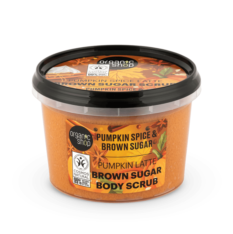 Organic Shop Pumpkin Spice Latte testradír sütőtökös fűszerrel és barna cukorral, 250 ml
