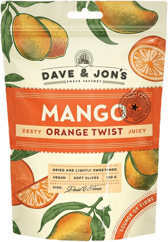 Dave & Jon's Mango Orange Twist - szárított mangó szeletek naranccsal ízesítve
