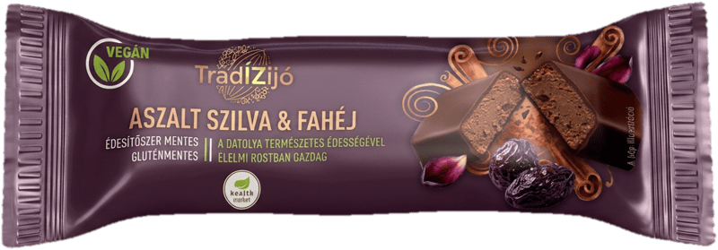Health Market Tradízijó Aszalt szilvás, fahéjas datolyaszelet, datolyás, kakaós édességgel mártva