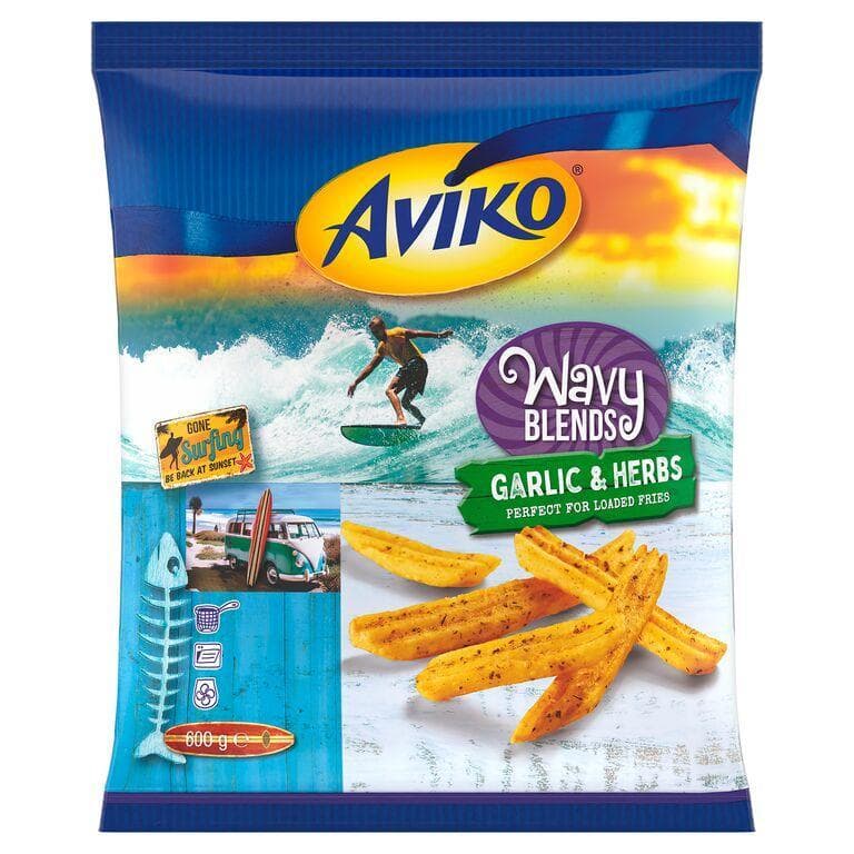 Aviko fagyasztott burgonya hasáb hullámos fokhagymás-zöldfűszeres Wavy Blends