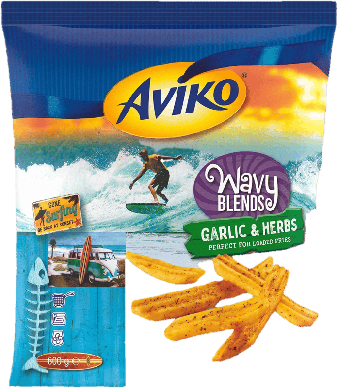 Aviko fagyasztott burgonya hasáb hullámos fokhagymás-zöldfűszeres Wavy Blends