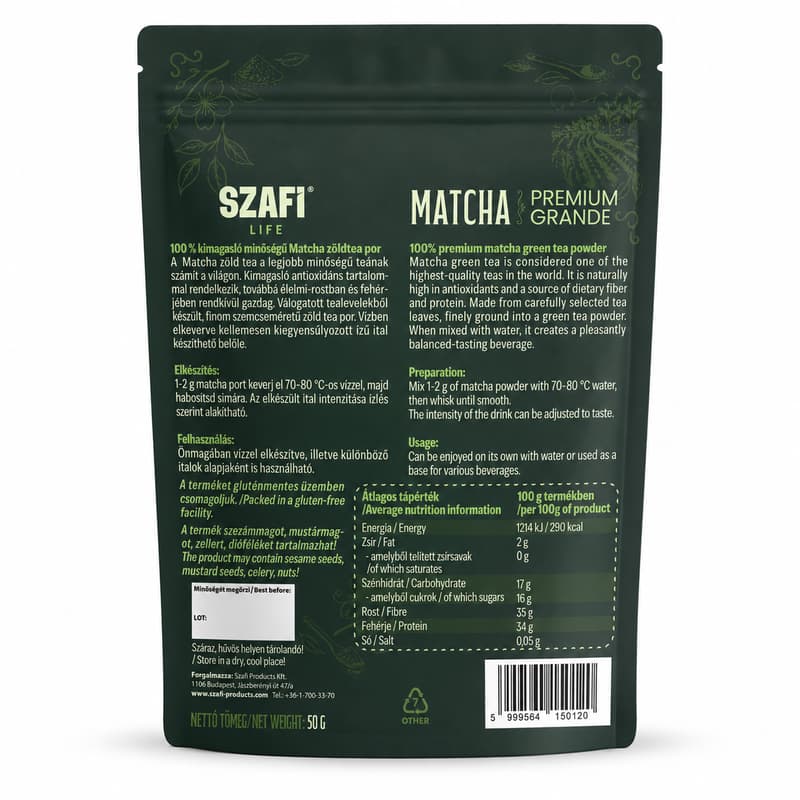 Szafi Life Matcha Premium Grade (gluténmentes, vegán)