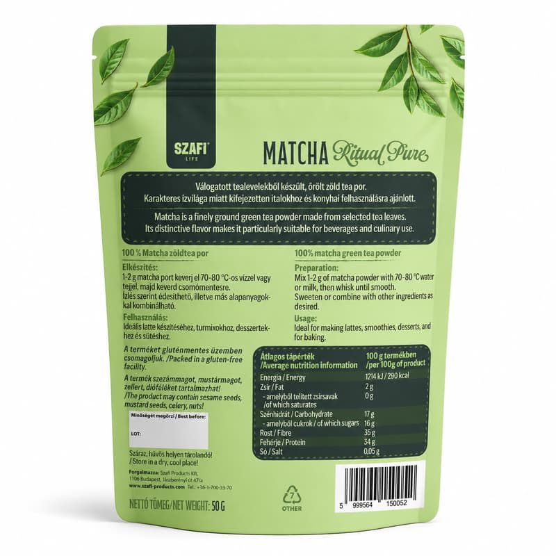 Szafi Life Matcha Ritual pure 50g (gluténmentes, vegán)