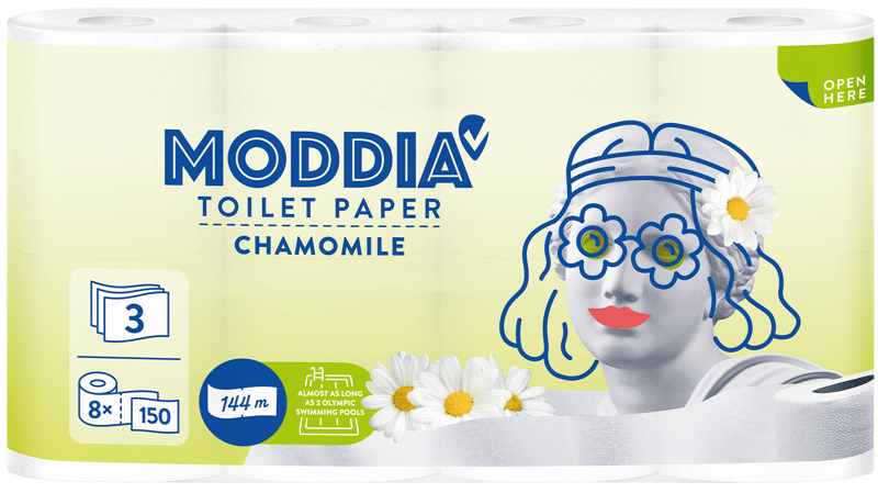 Moddia kamillás, 3 rétegű toalettpapír, 8 tekercs