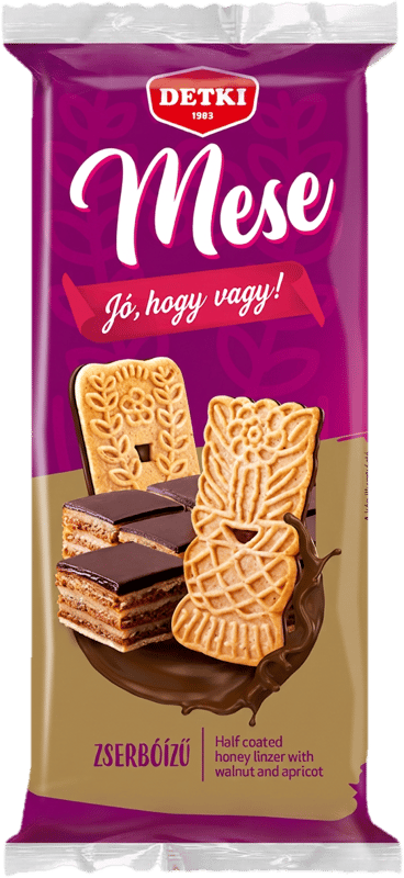 Mese honey linzer with walnut and apricot pieces semi covered with cocoa mass 180g