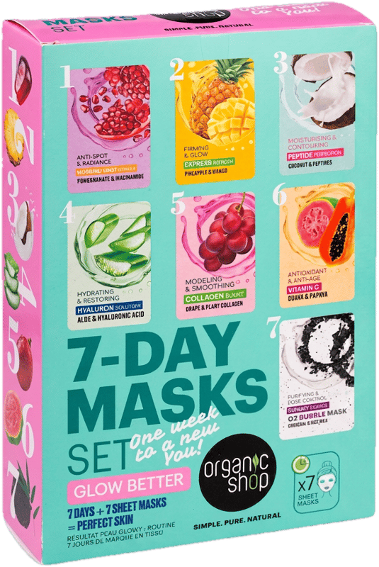 Organic Shop Glow Better 7 napos fátyolmaszk-kollekció, 7 db