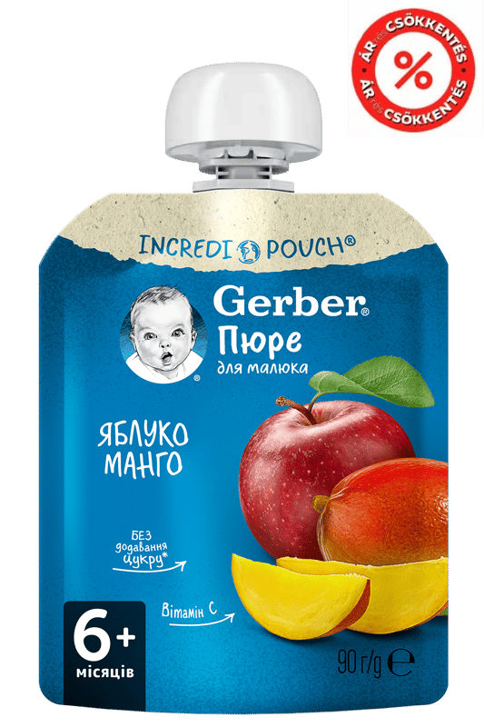 Gerber alma-mangó gyümölcspüré, 6 hónapos kortól