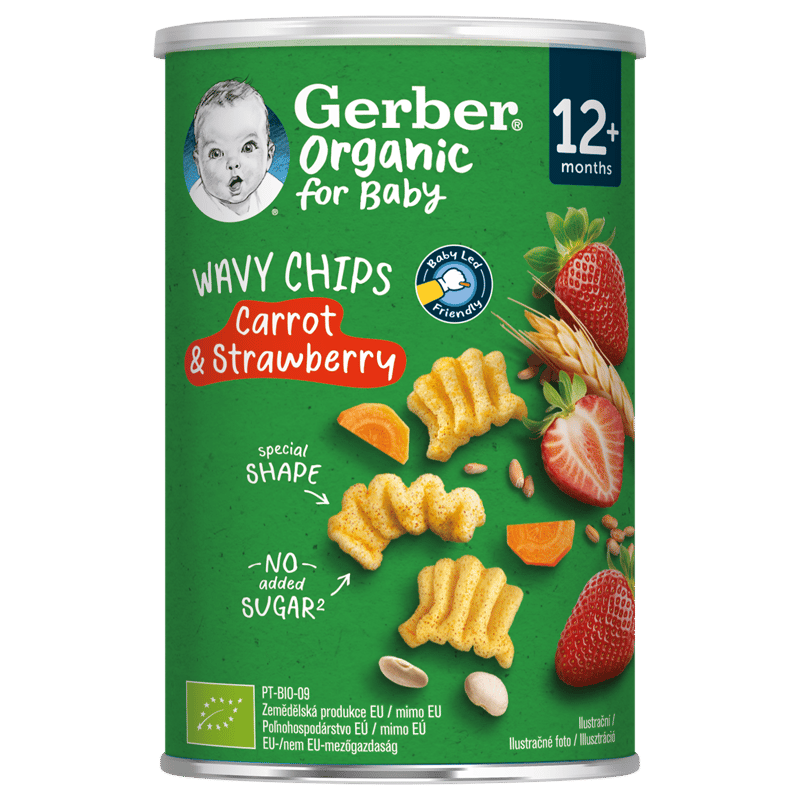 Gerber sárgarépás-epres bio gabonasnack, 12 hónapos kortól