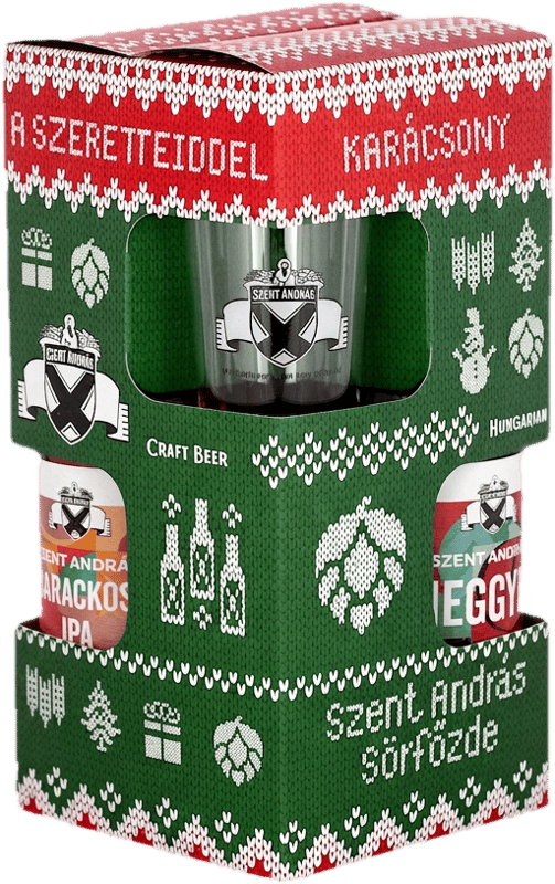 Szent András Gyümölcsös Sörválogatás Karácsonyi díszdobozban 1db 2 dl üvegpohárral