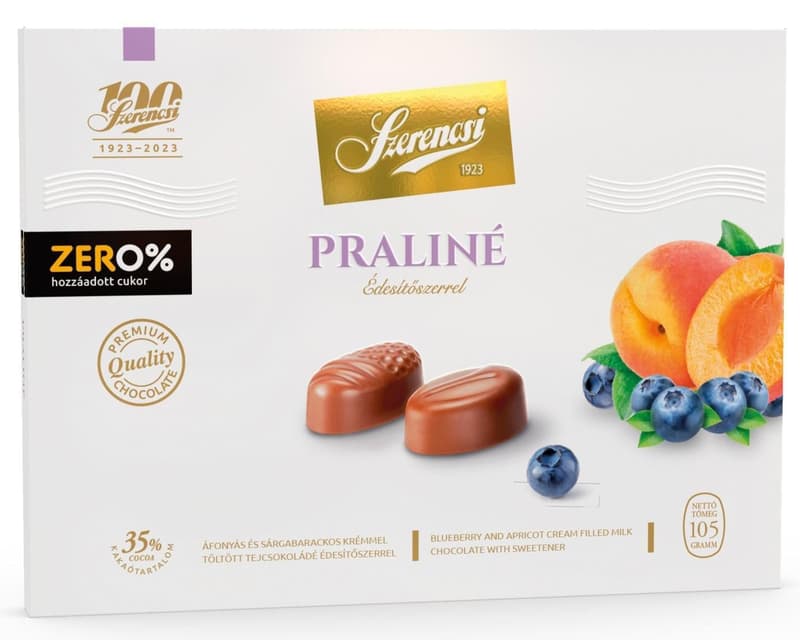 Szerencsi ZERO Blueberry and apricot cream filled milk chocolate with sweetener