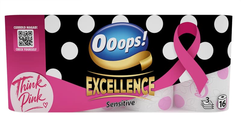 Ooops! Excellence Sensitive Pink Ribbon 16 tekercs, 3 rétegű toalett papír