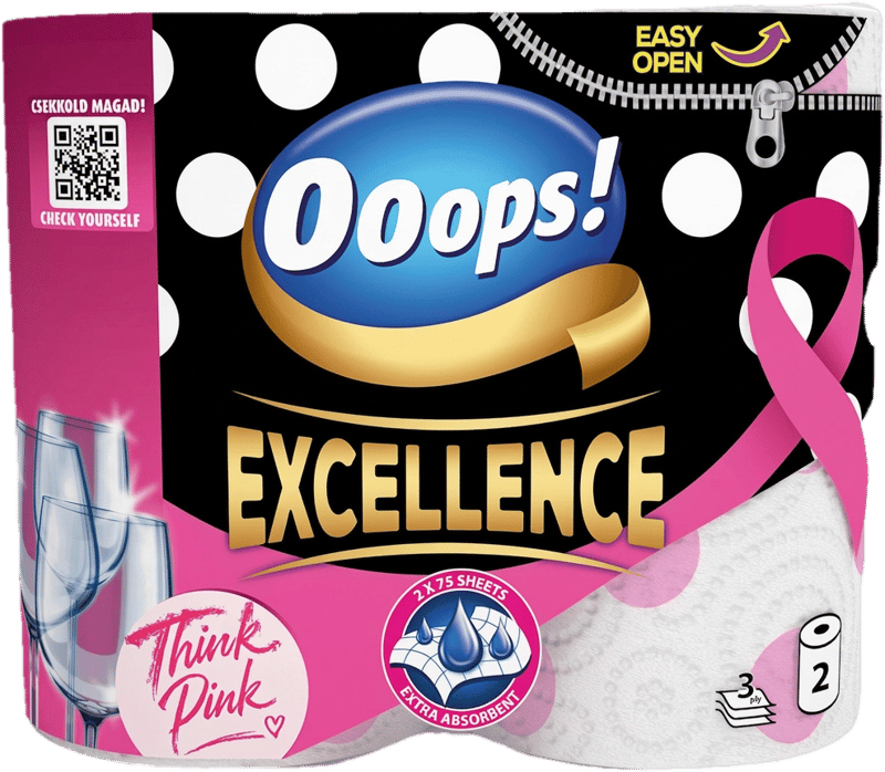 Ooops! Excellence Sensitive Pink Ribbon 2 tekercs, 3 rétegű kéztörlő