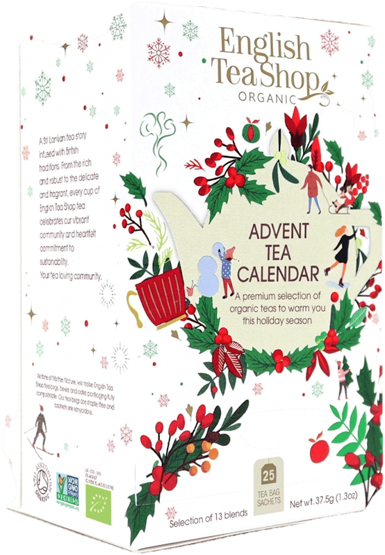 English Tea Shop 25 Adventi kalendárium filteres bio teaválogatás-fehér