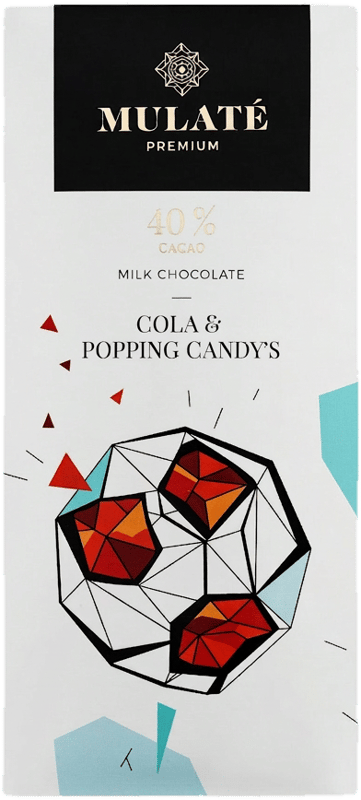 Mulate cola flavored milk chocolate with popping candy's, 90 g