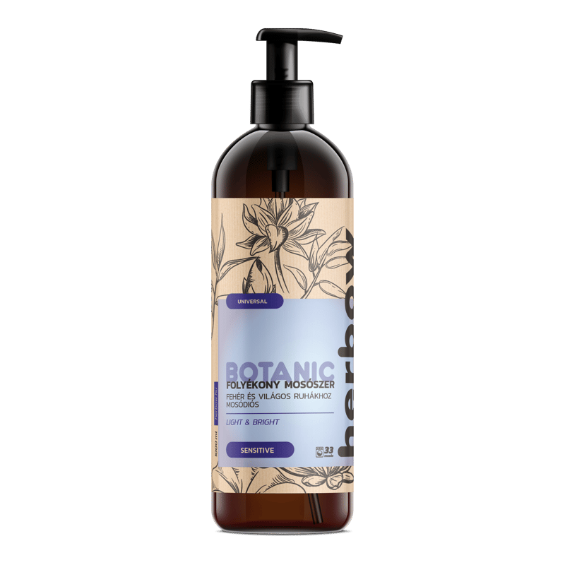 Herbow BOTANIC Universal Light & Bright (soapnut) liquid laundry detergent for white and light clothes, Garden of Eden scent