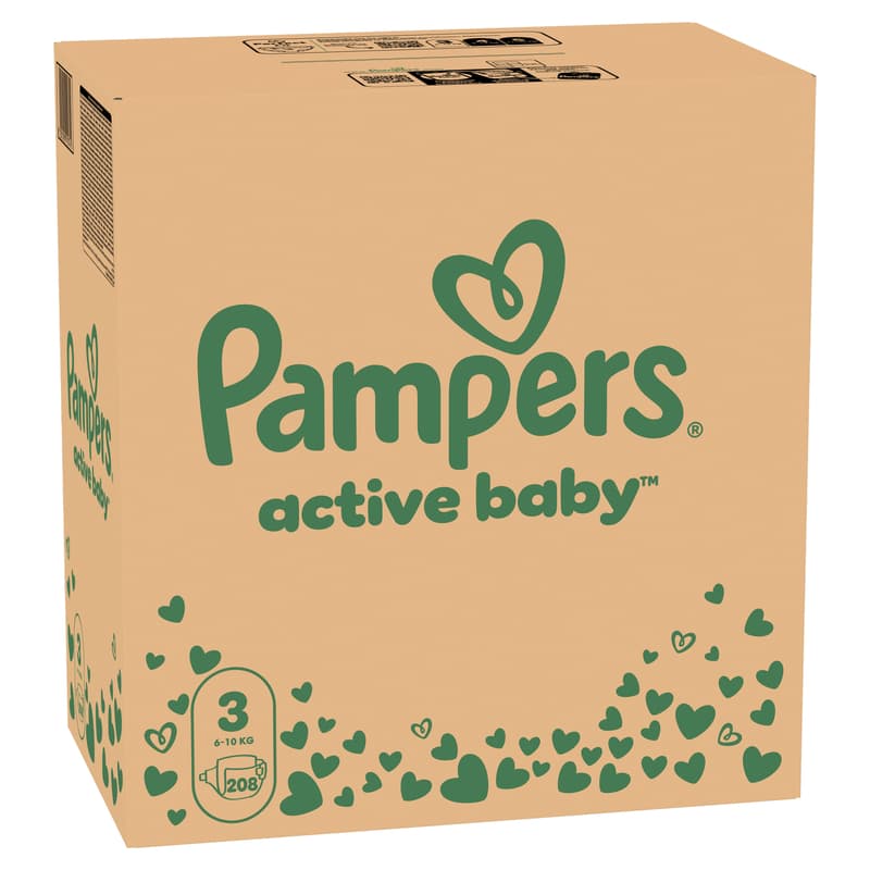 Pampers Active Baby Pelenka, Havi Pelenkacsomag, Méret: 3 (6-10 kg) 208 db