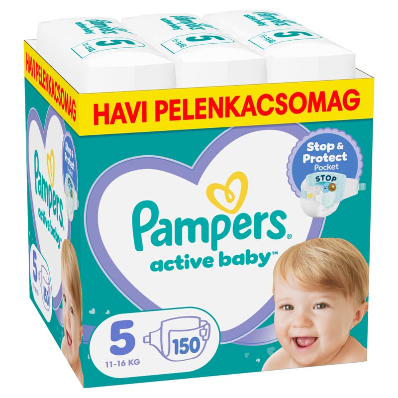 Pampers Active Baby Pelenka, Havi Pelenkacsomag, Méret: 5 (11-16 kg) 150 db