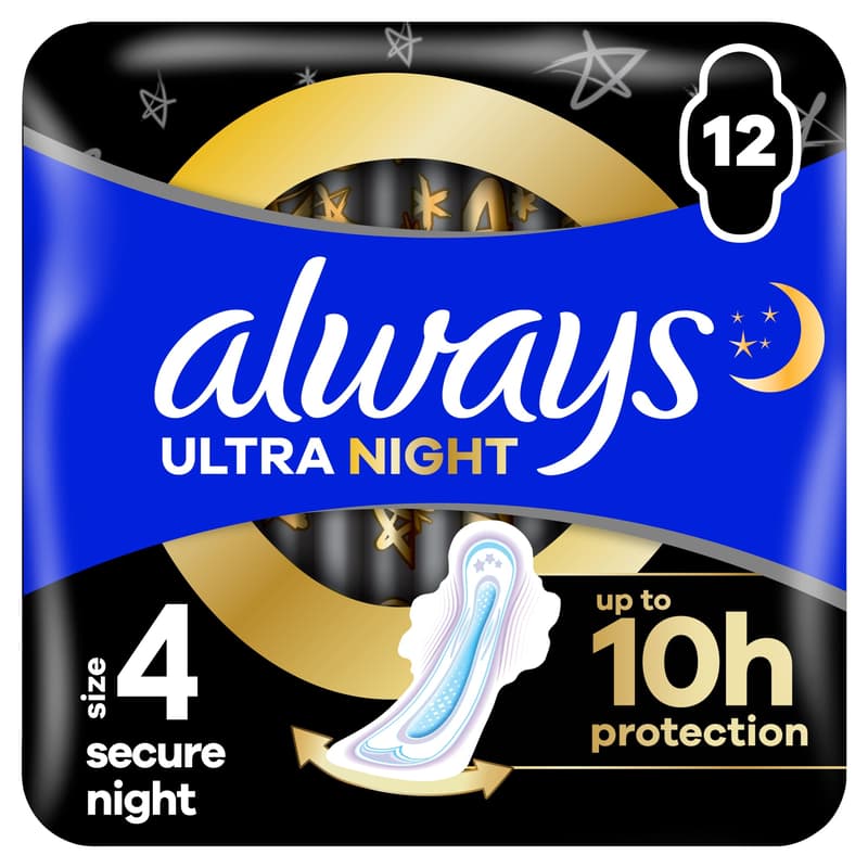 Always Ultra Secure Night Winged Sanitary Napkin (Size 4)